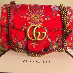 GUCCI GG MARMONT MEDIUM JACQUARD/LEATHER BAG